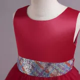 Toddler Girls Sleeveless Glittering Belt Cake Dress Formal Midi Dress