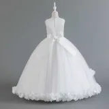 Toddler Girls Sleeveless Glittering Flower Belt Formal Maxi Puffy Dress