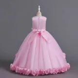 Toddler Girls Sleeveless Glittering Flower Belt Formal Maxi Puffy Dress