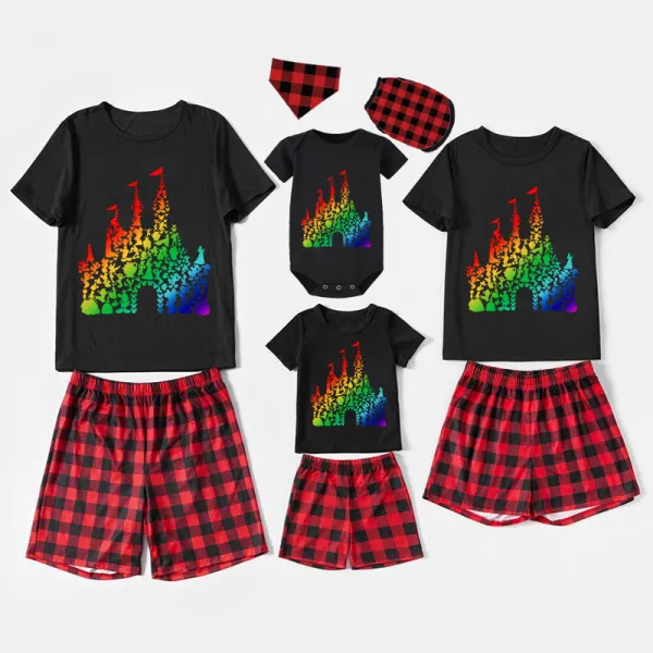 Family Matching Pajamas Exclusive Design Rainbow Castle Black Pajamas Set