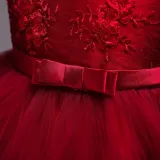 Toddler Girls Sleeveless Flower Embroidery Bowknot Belt Formal Midi Dress