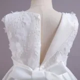Toddler Girls Sleeveless Flower Embroidery Bowknot Belt Formal Maxi Puffy Dress