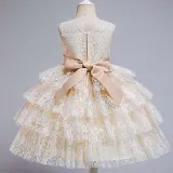 Toddler Girls Sleeveless Flower Belt Lace Hollow Out Formal Midi Dress