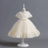 Toddler Girls Lace Shawl Boeknot Belt Formal Maxi Dress