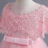Toddler Girls Lace Shawl Boeknot Belt Formal Maxi Dress