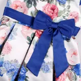 Toddler Girls Flying Sleeve Retro Flower Bowknot Belt Formal Maxi Dress
