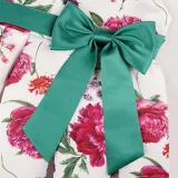 Toddler Girls Flying Sleeve Retro Flower Bowknot Belt Formal Maxi Dress