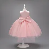 Toddler Girls Sleeveless Butterfly Embroidery Boeknot Belt Formal Maxi Puffy Dress