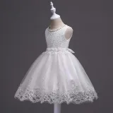 Toddler Girls Sleeveless Pearls Collar Formal Midi Embroidery Puffy Dress
