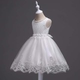 Toddler Girls Sleeveless Pearls Collar Formal Midi Embroidery Puffy Dress
