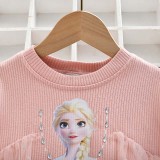 Toddler Girls Long Sleeve Princess Knitting Mesh Sequin Snowflakes Tutu Dress