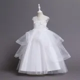 Toddler Girls Sleeveless Mesh Embroidery Formal Maxi Puffy Dress