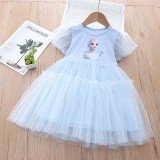Toddler Girls Short Sleeve Mesh Sequin Snowflakes Tutu Princess Dress
