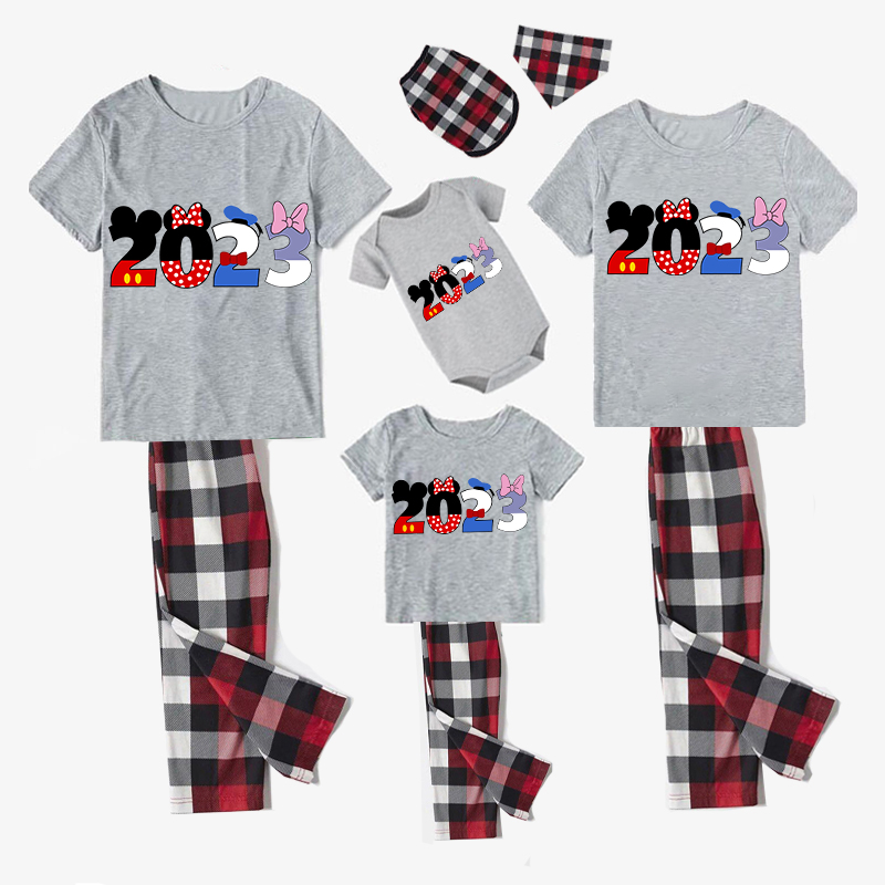 Family Matching Pajamas Exclusive Design Cartoon Mice 2023 Gray Pajamas Set