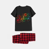 Family Matching Pajamas Exclusive Design Rainbow Believe Black Pajamas Set