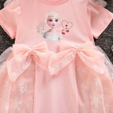 Toddler Girls Short Sleeve Mesh Bowknots Sequin Snowflakes Tutu Princess Dress