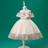 Toddler Girls Sleeveless Sequin Bowknot Belt Formal Maxi Puffy Dress