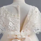 Toddler Girls Lace Shawl Boeknot Belt Formal Maxi Dress
