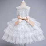 Toddler Girls Sleeveless Flower Belt Lace Hollow Out Formal Midi Dress