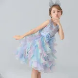 Toddler Girls Sleeveless Flower Bowknot Belt Formal Gowns Midi Cake Dress
