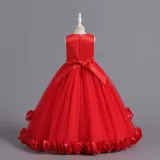 Toddler Girls Sleeveless Glittering Flower Belt Formal Maxi Puffy Dress