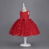 Toddler Girls Sleeveless Flower Rolls Embroidery Bowknot Belt Formal Maxi Puffy Dress