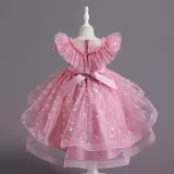Toddler Girls Sleeveless Lace Collar Butterfly Mesh Bowknot Belt Formal Fishtail Midi Dress