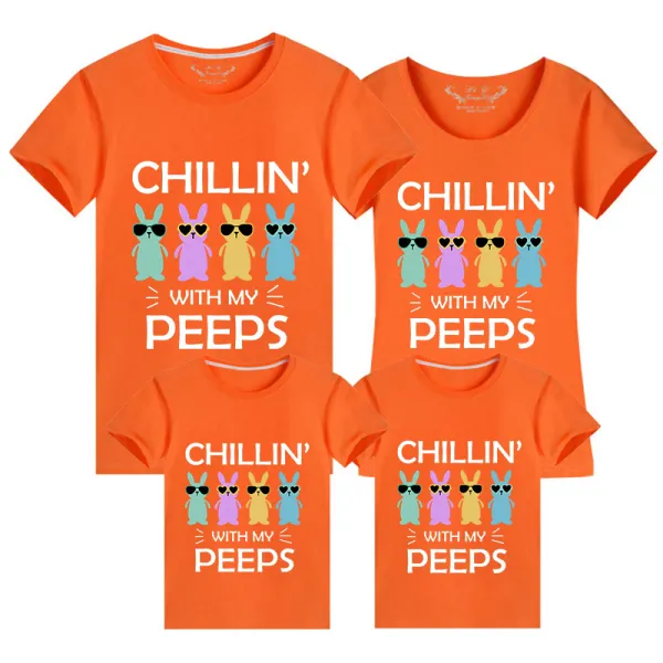 Family Matching Clothing Top Happy Easter Chillin With My Peeps Sunglass Bunny Family T-shirts