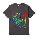 Adult Unisex Top Jesus Rainbow Believe Butterfly T-shirts