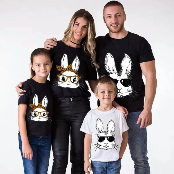 Family Matching Clothing Top Happy Easter Cool Rabbit With Glass Family T-shirts