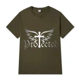 Adult Unisex Top Jesus Protectes Wings Cross Slogan T-shirts