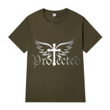 Adult Unisex Top Jesus Protectes Wings Cross Slogan T-shirts