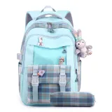 Toddler Kids Fashion Schoolbag Cute Cartoon Primary School Backpacks with Stationery Bag and Doll Pendant