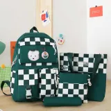 Adult Unisex Casual Lattice Backpack with Canvas Bucket Bag and Pen Pouch Schoolbags