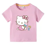 Toddler Kids Girl Cartoon Tops Pink Icecream Cat T-shirts