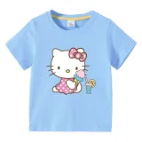 Toddler Kids Girl Cartoon Tops Pink Icecream Cat T-shirts