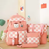 Adult Unisex Casual Lattice Backpack with Canvas Bucket Bag and Pen Pouch Schoolbags