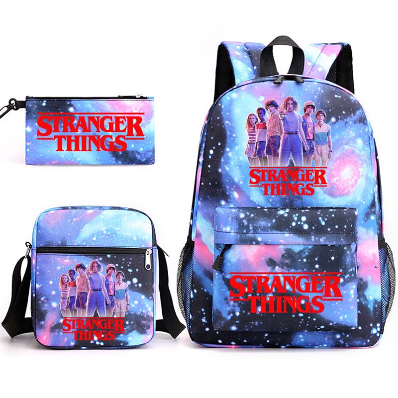 Adult Unisex Lightweight Casual Sports Starry Night Stranger Six Friends Backpack Travel Bag with Cross Bag and Stationery Bag