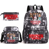Adult Unisex Lightweight Casual Sports Lighting Cartoon Stranger Friends Backpack Travel Bag with Cross Bag and Stationery Bag