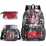 Adult Unisex Lightweight Casual Sports Lighting Cartoon Stranger Friends Backpack Travel Bag with Cross Bag and Stationery Bag