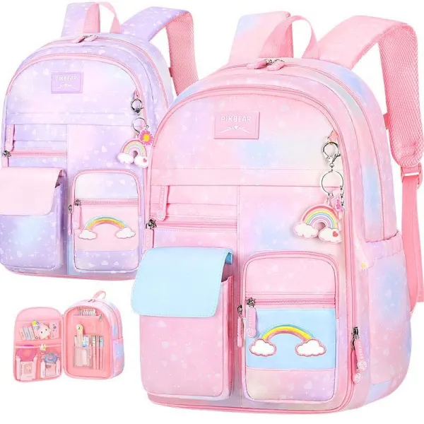 Toddler Kids Girls Lightweight Rainbow Heart Backpack Schoolbags