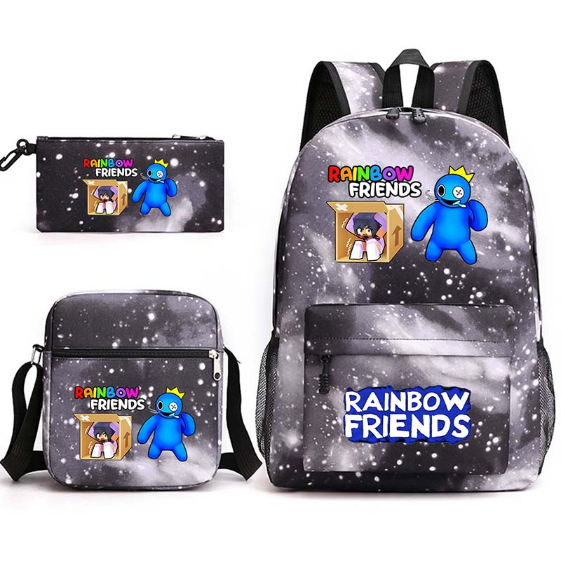 Toddler Kids Fashion Schoolbag Starry Night Cartoon Rainbow Primary School Backbags with Cross Bag and Stationery Bag