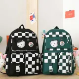 Adult Unisex Casual Lattice Backpack with Canvas Bucket Bag and Pen Pouch Schoolbags