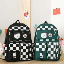 Adult Unisex Casual Lattice Backpack with Canvas Bucket Bag and Pen Pouch Schoolbags