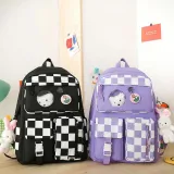 Adult Unisex Casual Lattice Backpack with Canvas Bucket Bag and Pen Pouch Schoolbags