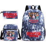 Adult Unisex Lightweight Casual Sports Lighting Cartoon Stranger Friends Backpack Travel Bag with Cross Bag and Stationery Bag
