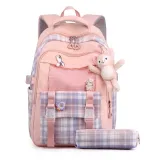 Toddler Kids Fashion Schoolbag Cute Cartoon Primary School Backpacks with Stationery Bag and Doll Pendant