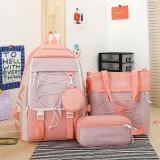 Adult Unisex Casual Backpack with Canvas Bucket Bag and Pen Pouch Schoolbags