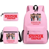 Adult Unisex Lightweight Casual Sports Cartoon Stranger Friends Backpack with Cross Bag and Stationery Bag