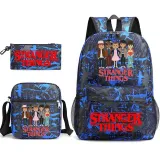 Adult Unisex Lightweight Casual Sports Cartoon Stranger Friends Backpack with Cross Bag and Stationery Bag